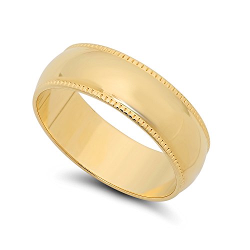 The Bling Factory 6mm 14k Yellow Gold Plated Domed Wedding Band Ring, Size 7 + Gift Box
