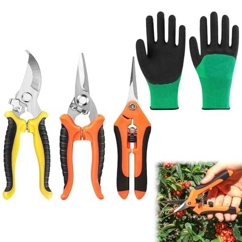 3 Pezzi Forbici Potatura Professionali, Cesoie Giardinaggio con Manico Ergonomico, Troncarami con Impugnatura Di Blocco, Potatore Manuale, per Piante, Fiori, Rami, Bonsai, Verdura
