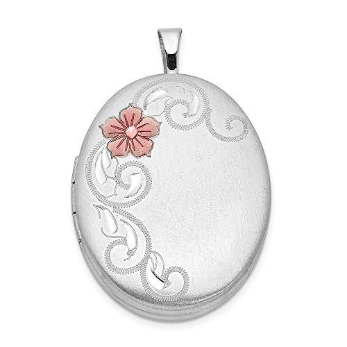 925 Sterling Silver 26mm Enameled Flower Scroll Oval Photo Pendant Charm Locket Chain Necklace That Holds Pictures Fine Jewelry For Women Gifts For Her