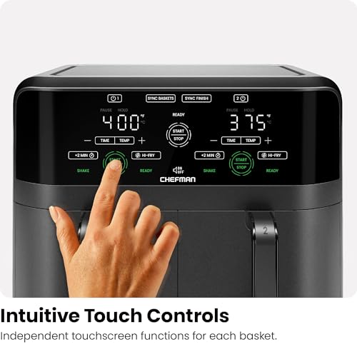 Chefman 6 Quart Dual Basket Air Fryer - Digital Touchscreen, Smart Sync Finish, Hi-Fry, Auto Shutoff, 2 Independent 3QT Nonstick Dishwasher-Safe Frying Baskets - Digital Double Air Fryer - Black - image 7