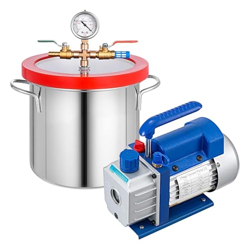 Cámara de vacío 1.8-5Gallon + Bomba de vacío refrigerante 1.8-4CFM Etapa de una sola etapa Kit de sellador de cámara de vacío de silicona Herramientas eléctricas, de jardín y manuales(1.8CFM 2Gallon)