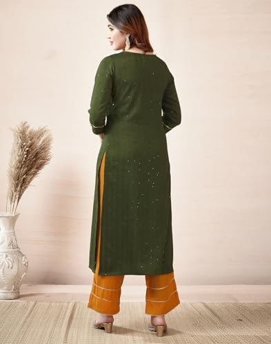 Image of SKYLEE Women's Printed & Gota Lace Cotton Silk Anarkali Kurta Set with Dupatta