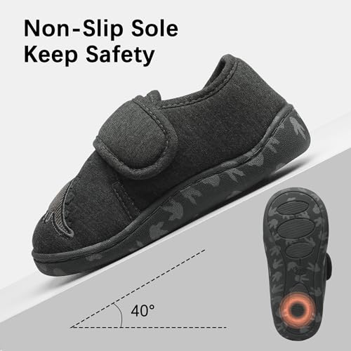 festooning Toddler Boys Girls Dinosaur Slippers Hook and Loop Slip On Cozy Indoor House Slippers Outdoors Shoes for Little Kids4