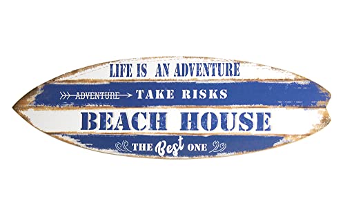 ORIGEN Décoration Planche de Surf Murale, Modèle Beach House Bleu, Ambiance Vintage et Bois Vieilli, L 75 cm