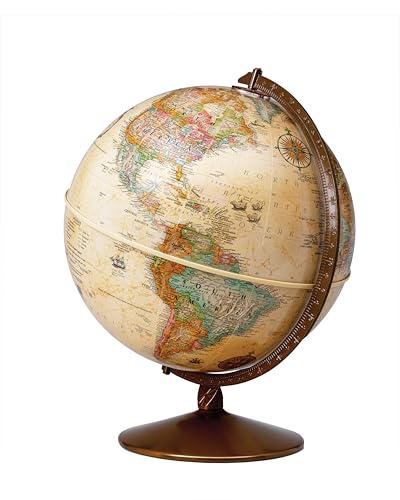 Replogle Globes Franklin World Globe, Antique Ocean, 12-Inch Diameter, Raised Relief (3-Dimensional Relief of Major Mountain Ranges). This Easy to assemble globe features over 4000 place names including political borders and provincial borders, shipping routes, detailed lakes, rivers, tributaries and canals. Held by a sturdy metal stand.