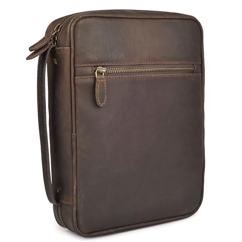 LEATHER VILLAGE Handmade Vintage Leather Bible Cover for Men & Women - Large Protective Bible Case & Organizer for Church, Travel & Study Christian Religious Antique Bookmark - Brown