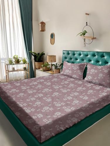 Image of ROSARAHOME 180 TC Microfiber Flat Queen Size Double Bed Bedsheet with 2 Pillow Cover| Bedsheet:240cmx225cm Pillow Covers:45cmx70cm,Floral Purple