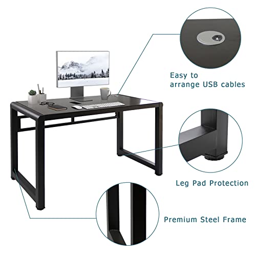 Ty Arts & Culture Computer Desk 47.2" Tempered Glass Desk Study Writing Table Personal Workstation Home Office Desk, Modern Pc Laptop Desk Usb Accessory Attribute Professional Office Desk Black Desk #TOP4