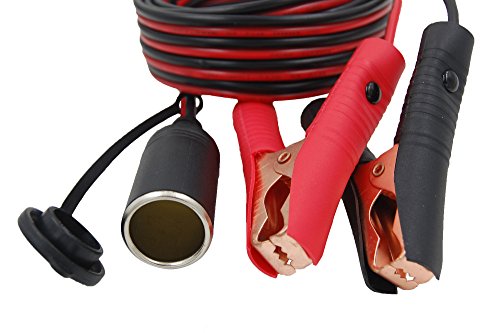 CUZEC 13.1FT/4m 16 AWG Extension Cord Plug Socket with Battery Clamp 12V/ 24V Battery Clip-On and Cigarette Lighter Adapter (13.1FT Long)