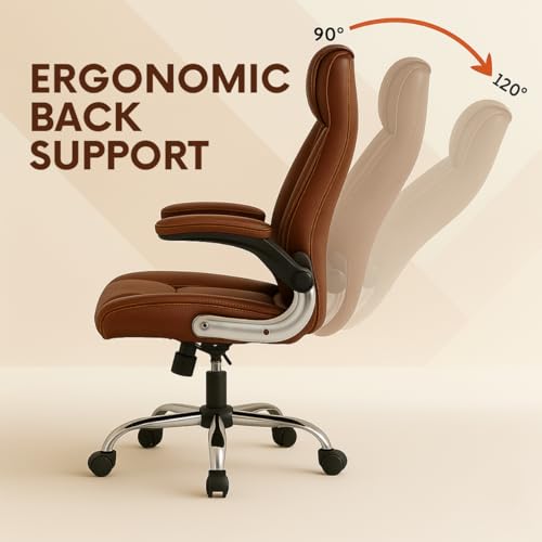 Image of Lakdi The Furniture Co High-Back Directior Office Chair and Executive Chair, Ergonomic Leatherette Desk Chair|Adjustable Arm Rest for 5-Year Warranty & Free Assembly-111012161 TanBrown