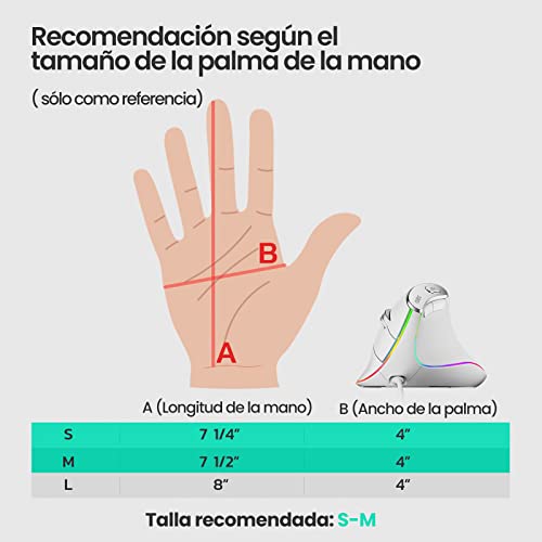 Ratón vertical Nulea con cable, sensor óptico ergonómico USB, 4 DPI, 11 Modos RGB, Color Blanco 5