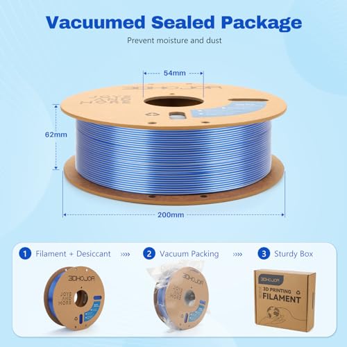 Image of 3DHoJor Silk PLA Filament 1.75mm Blue Silver Dual Color PLA 3D Printer Filament 2 in 1 Coextrusion 1KG Spool(2.2lbs) 3D Printing Filament Dimensional Accuracy + /- 0.03mm Fits for Most FDM 3D Printers