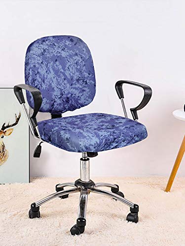 Image of Cortina Office Chair Slip Covers | Stretchable Polyester Elastic Spandex Fabric | Corporate Rotating Chair Cover | Removable Chair Case | Machine Wash | Marble Print - Blue | Chair Cover Set of 2