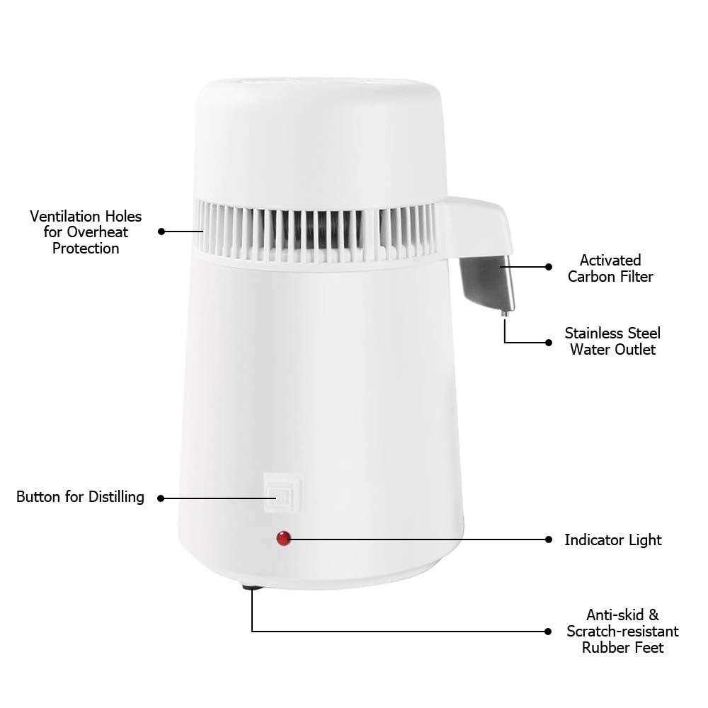 Destilador de Agua 4 L Máquina de Agua Destilada 750 W Máquina de Destilar Agua Interior de Acero Inoxidable Alimentario Contenedor de Plástico para Oficinas/Casas/Viajes (Negro)