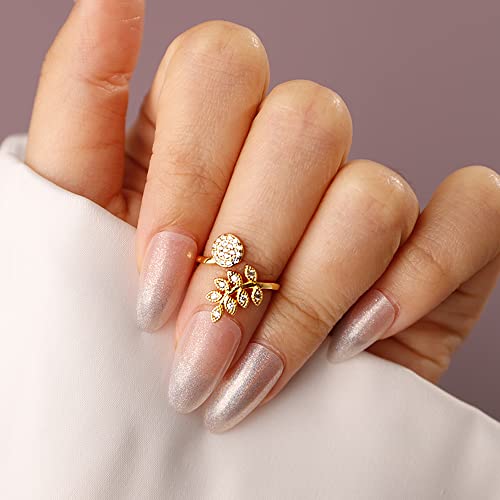Crystal Beads Open Finger Ring Adjustable Finger Tip Manicure Jewelry Gold Nail Cap for Women Girls2