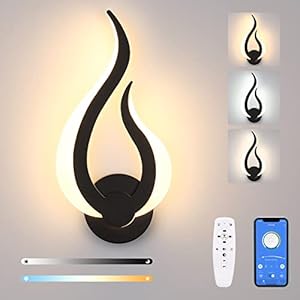 Lightess Smart Acrylic Wall Light 2.4G Remote/App Control Stepless Dimming Wall Lamp 2700k-6500k Adjustable Color Temps Led Wall Light with Memory Timer Function for Bedroom Living Room – Black Left