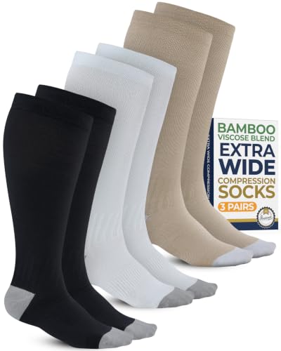 Image of Pembrook 3 Pairs Plus Size Compression Socks Wide Calf - Bamboo Viscose Compression Socks for Women Wide Calf