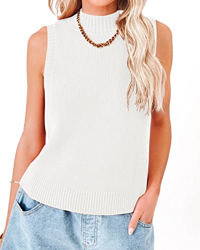 Image of Rilista Women Summer Knit Tank Tops Sleeveless Turtleneck Cami Shirts Ribbed Mock Neck Pullover Sweater Vests