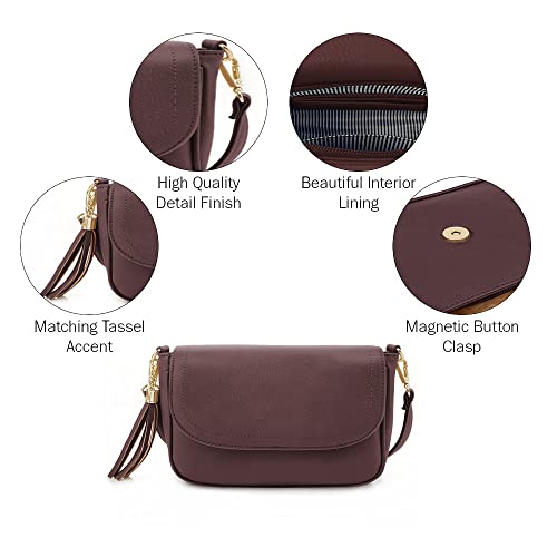 Image of EVVE Small Crossbody Bags for Women Trendy Flap Saddle Purses with Tassel Vegan leather Shoulder bag