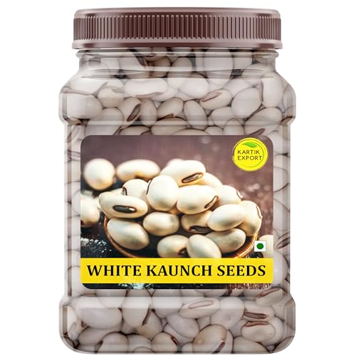 Kartik Export White Kaunch Seeds, Safed Kaunch beej 800g | Alkushi, White Mucuna Pruriens, Velvet Beans, Kapikachhu, Cowitch, Cowhag - 800 Grams