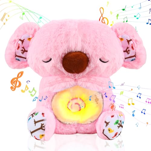 GUBOOM Koala de Peluche para Aliviar La Ansiedad, Koala Antiestres Dormir, Oso Koala Relajante, Oso Koala Relajante con Luces Musicales y Movimiento de Respiración (Rosa)