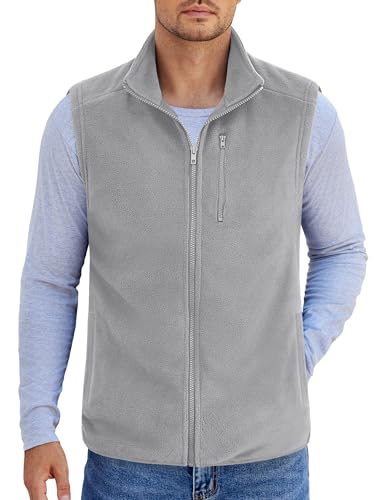COOFANDY Lightweight Mens Fleece Vest Polar Vests Warm Sleeveless Jackets With Pockets, Light Grey,...