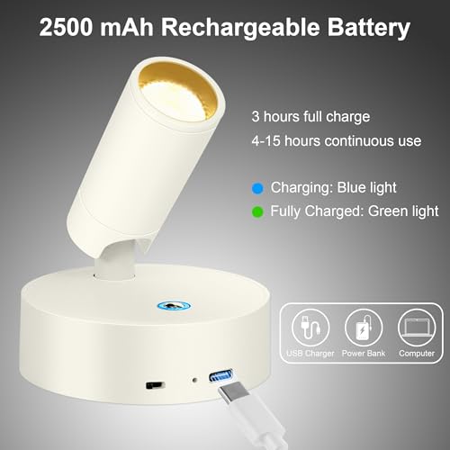 Battery Operated Spotlight Indoor with Remote, Wireless Plant Mini Spotlight with Timer Rechargeable, Indoor Uplight for Tree Plants Art, Dimmable Accent Light for Painting Wall Art -Ivory White