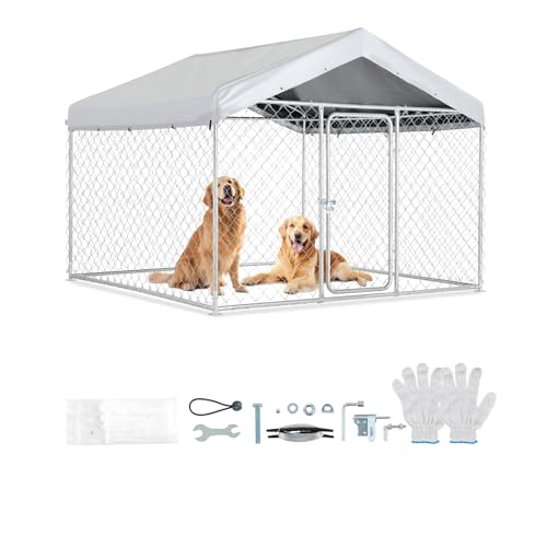 VEVOR Recinto per Cani da Esterno con Serratura di Sicurezza e Copertura Impermeabile Anti UV, Canile di Grandi Dimensioni 2x2x1,6m, Gabbia per Animali Domestici Resistente per Cani di Grande Taglia