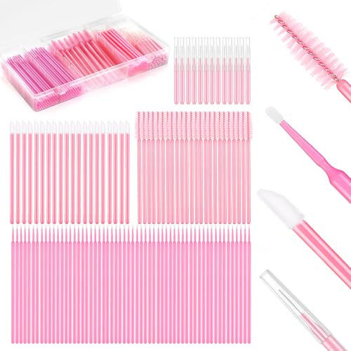 230 Pcs Pink Brow Lamination Supplies with Plastic Box Micro Eyebrow Lash Spoolies Set Disposable Lip Applicators Eyebrow Spoolies Brush Micro Swabs Interdental Brushes for DIY Eyelash Extensions