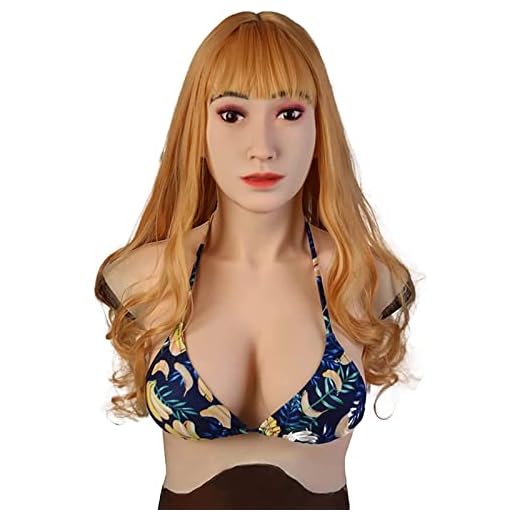 LORGL Cubierta De Cabeza De Silicona Femenina Realista, Completa Aterradora Cosplay Drag Queen Halloween Vestido Elegante Tocado Accesorios De Disfraces De Fiesta, Brown-One Size
