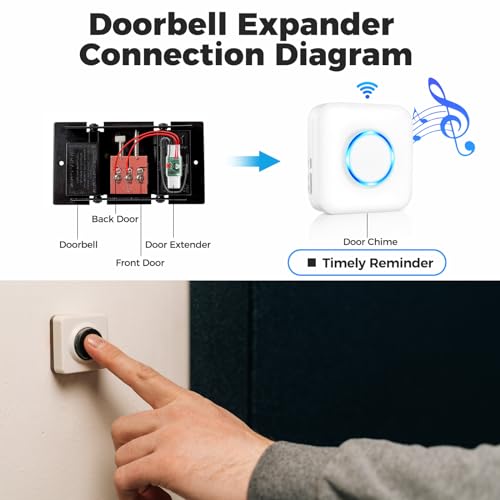 Smart-Doorbell-Extender-with-Receiver-Connects-to-Existing-Hardwired-Doorbell-into-Wireless-Door-Bell-with-656-FT-Range-58-Chimes-and-5-Volume-Levels-for-GarageBasement