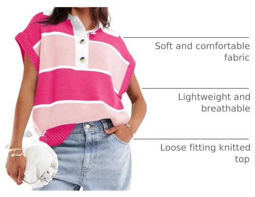 Image of Saodimallsu Women's V Neck Button Down Striped Short Sleeve Knit Sweater