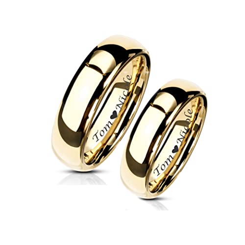 Personalized Gold Tungsten Ring Set Custom Engraved Free In Any Language - His & Her's Couples Ring Set - Gold Tungsten Wedding Bands - Ships from USA