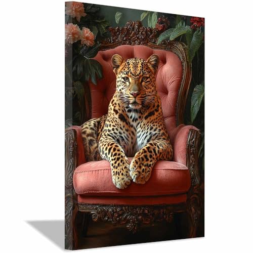 Lienzos decorativos BOHUO de leopardo y flores: arte moderno enmarcado rosa 20x30