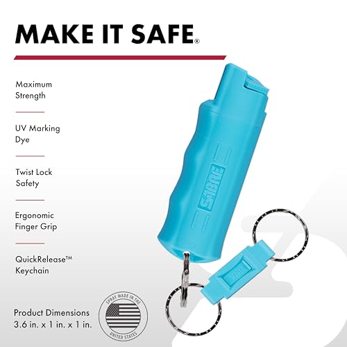 Image of Sabre Pepper Spray - Quick Release Keychain for Easy Carry & Fast Access, Max Police Strength Self Defense OC Spray with UV Dye, 10 Sec. Spray Time, Finger Grip - Faster Aim, 0.54 fl oz,Secure Safety