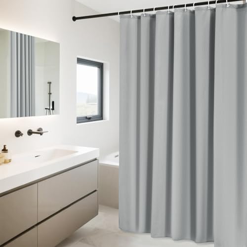 La Mejor Recopilación de Cortinas para baño los más recomendados. 50 KTMOUW Cortina de Baño, Cortinas de Ducha 180x180cm Impermeable, Tela Lavables con 12 Ganchos Plegable Secado Rápido Cortinas para Duchas de Baño y Bañeras, Gris
