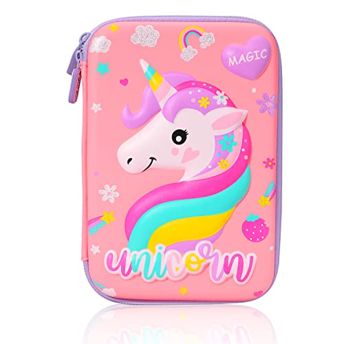 YOYTOO Unicorn Pencil Case for Girls, 3D Cute EVA Unicorn Pen Pouch Stationery Box Anti-Shock Large Capacity Multi-Compartment for School Students Teens Kids Girls Boys
