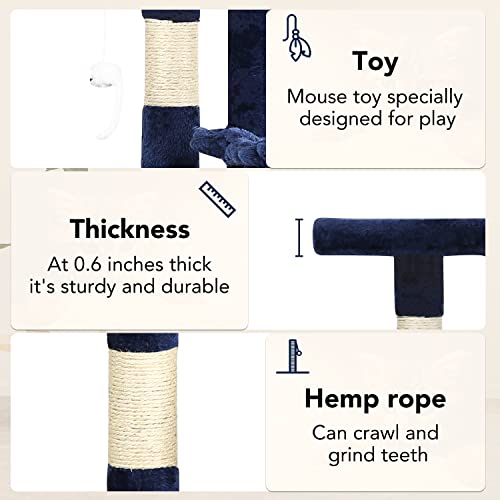Image of BestPet | 37 inch Cat Tree Tower | Navy Blue | Sturdy Multi-Level Cat Tree