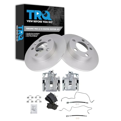 Image of TRQ Rear Brake Pad and Rotor Set Ceramic Coated Rotors Calipers Compatible with 1999 Volkswagen Jetta