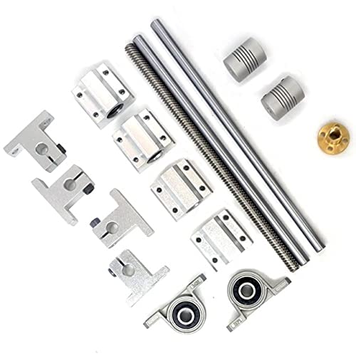 Lysee 3D Printer Parts & Accessories - 15Pcs 30cmOptical Axis Guide Bearing Housings Aluminum Rail Shaft Lead Screw Rod Slide Bushing Shaft Coupling CNC Parts - (Color: as Shown)