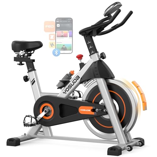 YOSUDA Exercise Bike, Brake Pad Stationary Bike for Home with Exclusive App, Magnetic Indoor Cycling Bike with 300 lb Weight Capacity, Low Noise, Tablet Holder and Fitness Courses for Weight Loss - Magnetic-Black