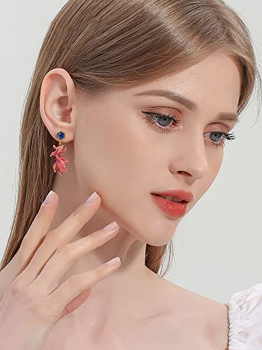 Red Fish Koi And Blue Stone Enamel Dangle Stud Earrings2
