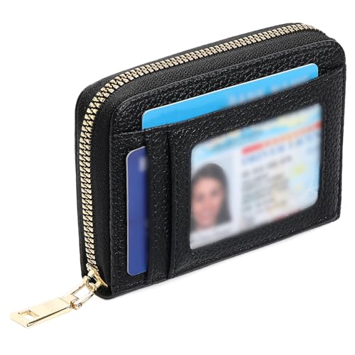 Image of GAEKEAO Wallet Women RFID Blocking Leather Small Compact Zip-Around Credit Card Holder with ID Window & Zipper Pocket