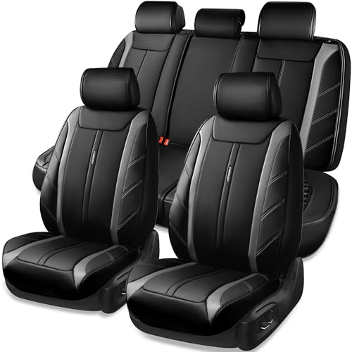 Image of CAR PASS Luxury Faux Leather Seat Covers Full Set, Breathable Sporty Premium Leather Seat Covers,Waterproof Anti Slip Automotive Seat Covers Universal Fit for 95% Trucks SUV Sedans Vans,Black and Gray