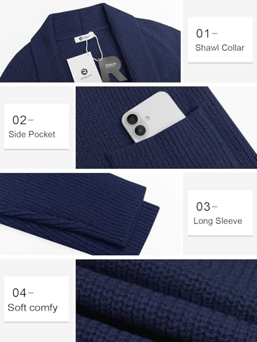 Image of Runcati Mens Shawl Collar Long Cardigan Casual Knit Open Front Sweater Fall Winter Thermal Cardigan Sweater