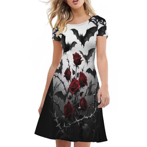 Image of POLERO Sunflower Dress for Women Floral Summer Dresses Short Sleeve Casual Sundresses Midi Dresses