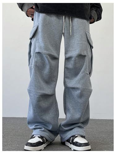GORGLITTER Men's Cargo Baggy Sweatpants Drawstring Elastic Waist Wide Leg Sweatpants3