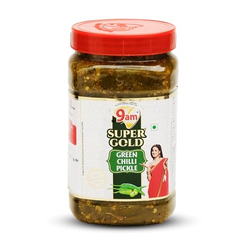 Image of 9AM Super Gold Green Chilli Pickle 900g - Spicy & Flavorful Indian Pickle