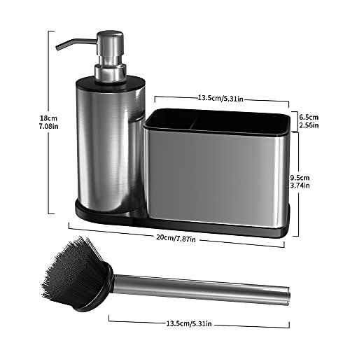 Odesign Bathroom Soap Dispensers With Sink Caddy (A Spare Brush Included) Kitchen Sink Organizer Sponge Holder Dish Soap Dispenser For Countertop Stainless Steel - Rustproof #TOP6