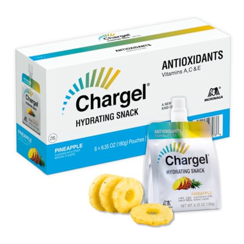 Image of Chargel Pineapple | Antioxidant Gel Drink & Hydrating Snack | Caffeine-Free Instant Energy Gel with Vitamins, A, C & E, Biotin | Gluten Free | Pack of 6 Gels - 6.35oz Each